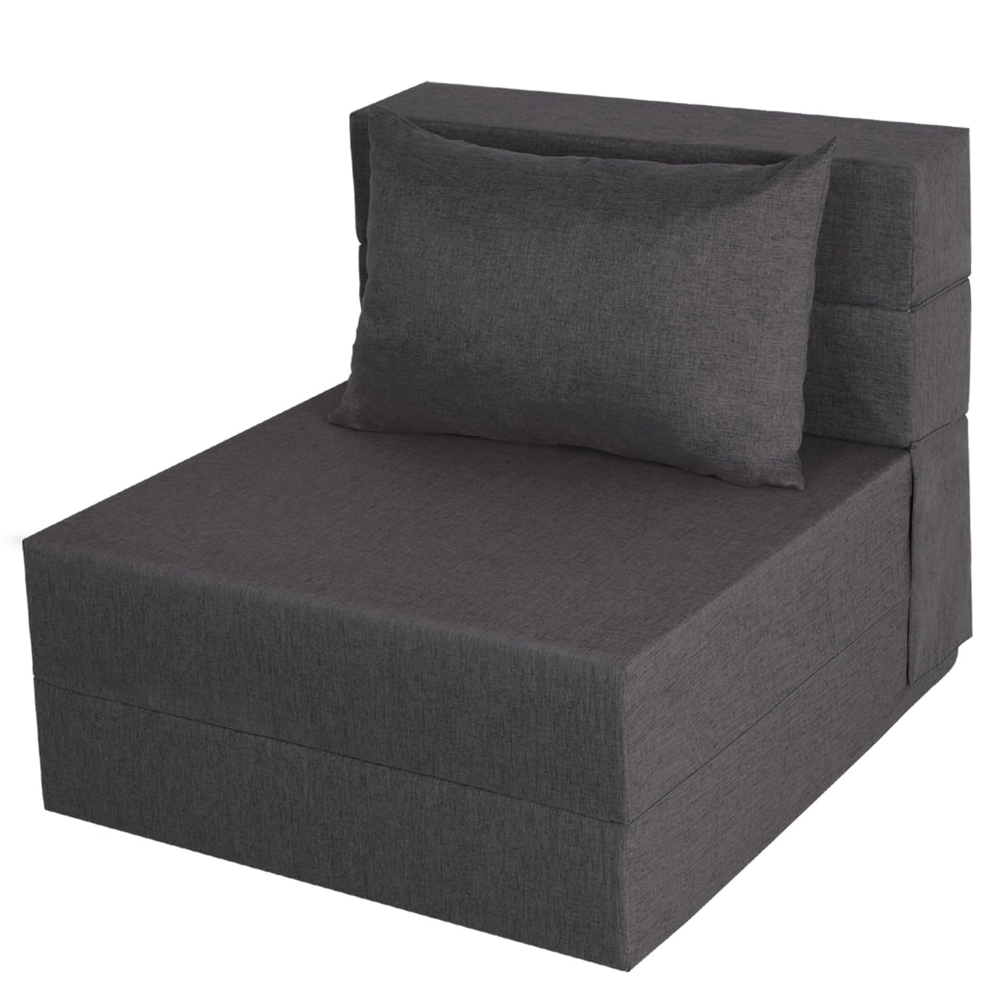 Fvkind Folding Sofa Bed, Foldable Sleeper Chair with Pillow, Convertible Futon Sofa Bed with Washable Cover, Fold Out Couch for Living Room, Dorm, Guest Room, Single Size, Dark Grey