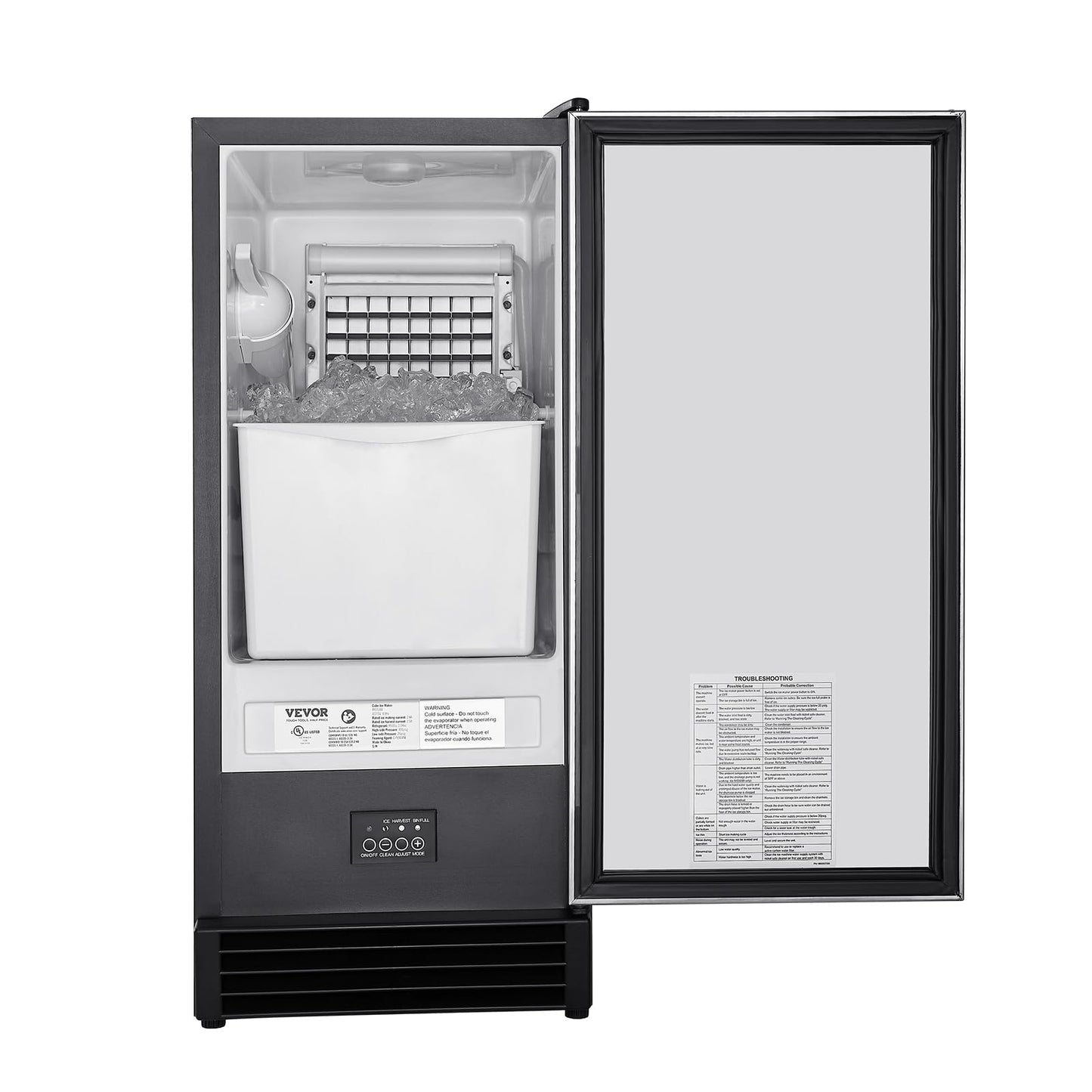 VEVOR Undercounter Built-in Ice Maker, 50 Lbs/Day Under Counter Ice Maker Machine with Drain Pump, Reversible Door, Stainless Steel Freestanding Ice Maker for Commercial Home Kitchen