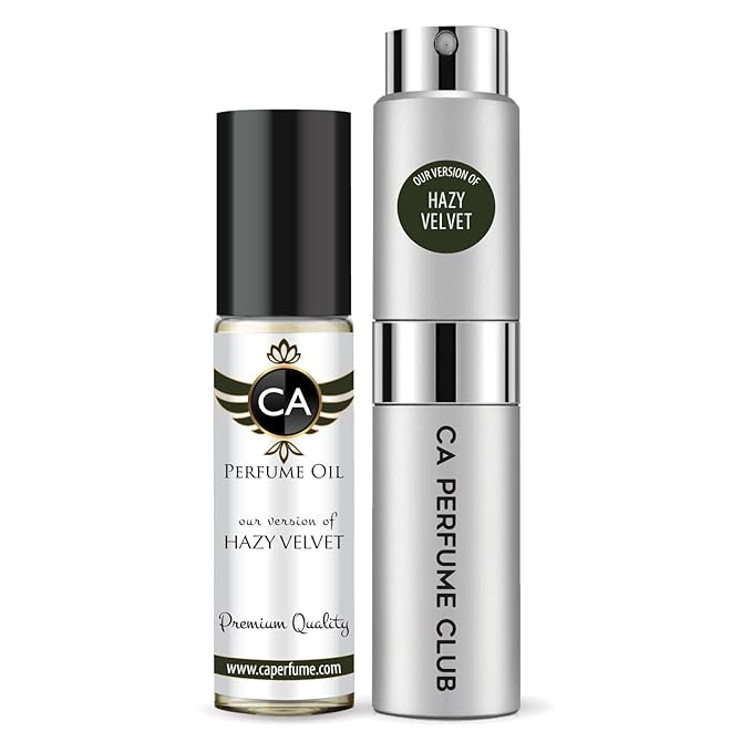 CA Perfume Duo Impression of Hazy Velvet For Women And Men Perfume Layering Set Long Lasting Travel Size EDP + Body Oil Roll-On Bottle 0.27 Fl Oz+0.33 Fl Oz