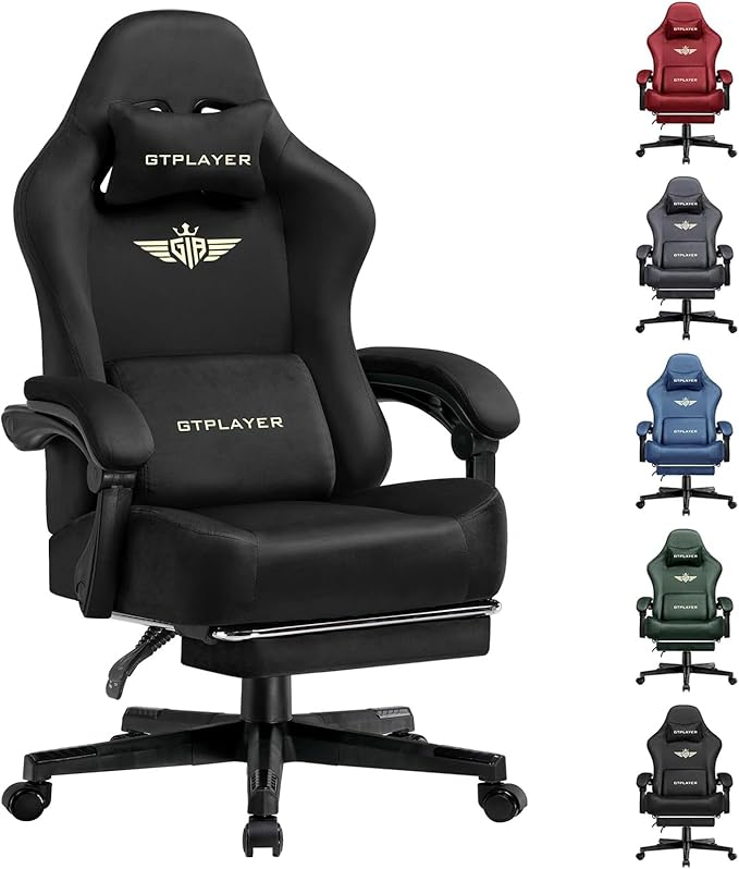 GTPLAYER Gaming Chair Fabric with Pocket Spring Cushion, Big and Tall Gamings Chairs 350LBS High Back Computer Chair with ...