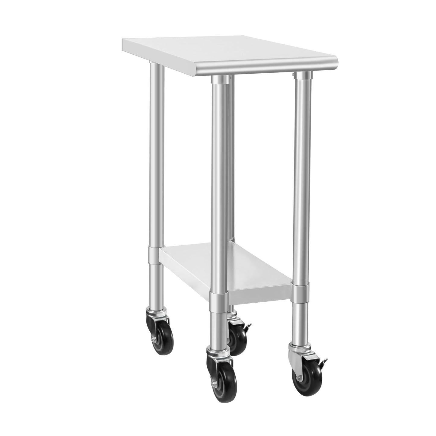 HARDURA Stainless Steel Commercial Table Prep & Work Table with Casters Heavy Duty Metal Table with Wheels NSF 430 24×15 Inches