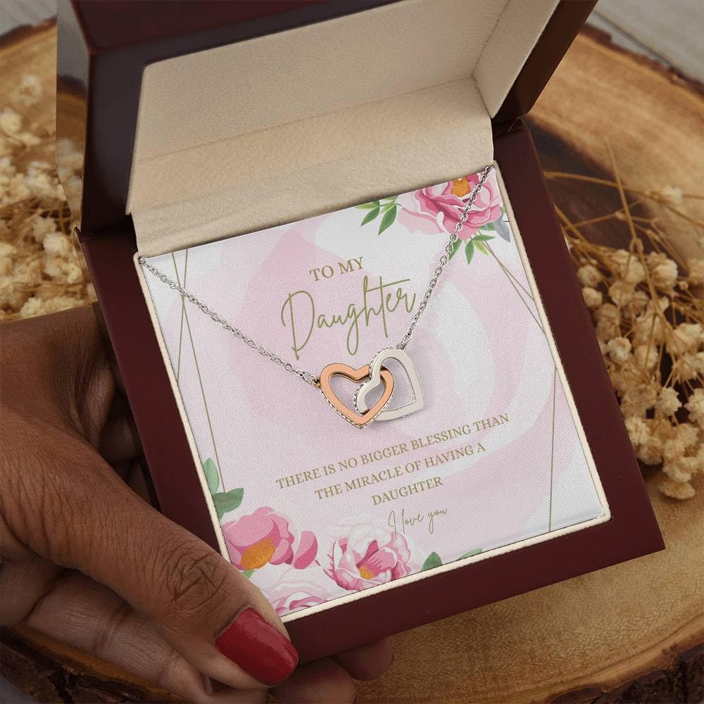 Miracle of Having a Daughter - Unique Gifts from Mom for Birthday, Graduation, Christmas - Interlocking Heart Necklace with Luxury Box for My Beautiful Adult Daughter