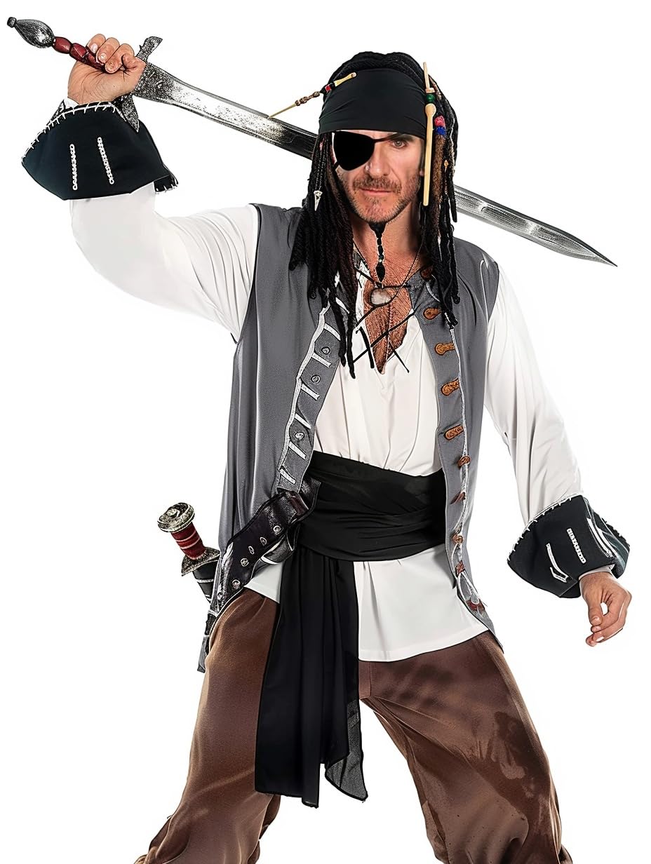 DFZ 2 Pieces Halloween Pirate Costume Accessories Cosplay Bandana Headband Waist Belt Accessories for Women Men Black