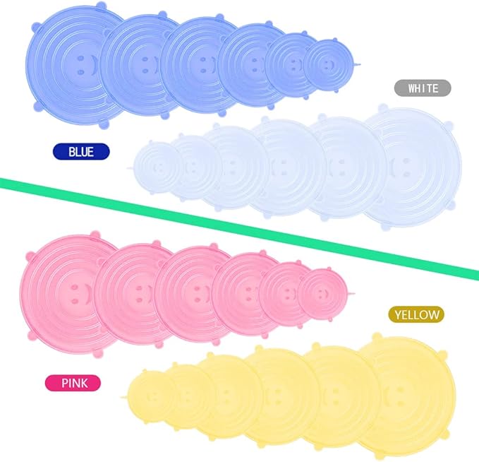 12 pcs Silicone Stretch lids set, Reusable Food Storage Covers,Silicone Bowl Covers,Flexible to Fit All Shape of Containers,Food Cover to Keep Food Fresh(6 Sizes,blue&yellow)