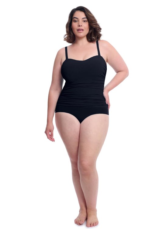 Profile by Gottex Women’s Tutti Frutti D-Cup V-Neck with Frill Tankini Swim Top with Soft Cups and Adjustable Straps Black