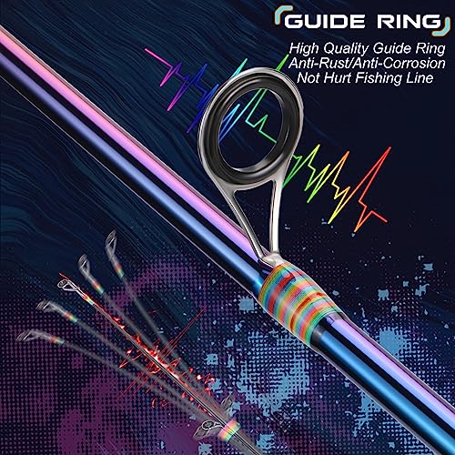 Sougayilang 2 Packs Spinning Fishing Reel Rod Combo, Two Pieces Colorful Poratble Light Weight Fishing Rod with Powerful F...