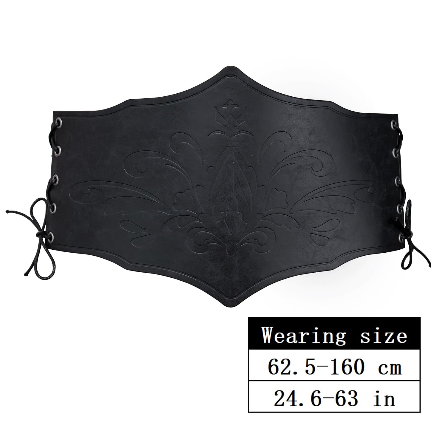 HiiFeuer Medieval Women Faux Leather Corset Belt, Renaissance Underbust Corset Adjustable Wide Waist Cincher for Ren Faire (Black B)