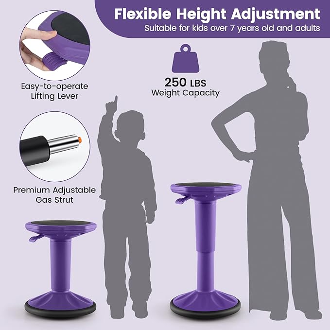 Giantex Wobble Stools for Classroom Seating, 24" Wiggle Stool with Adjustable Height, Sitting Balance Chair for School Active Learning, Office Stand Up, Flexible Seating Wobble Chair (Purple)