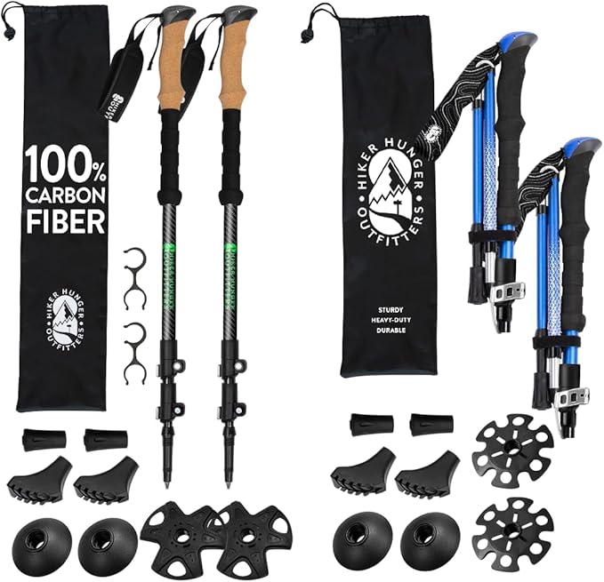 Premium Foldable & Collapsible Trekking Poles by USA Brand – Ultra Strong Lightweight Hiking Poles – 3K Black 100% Carbon ...