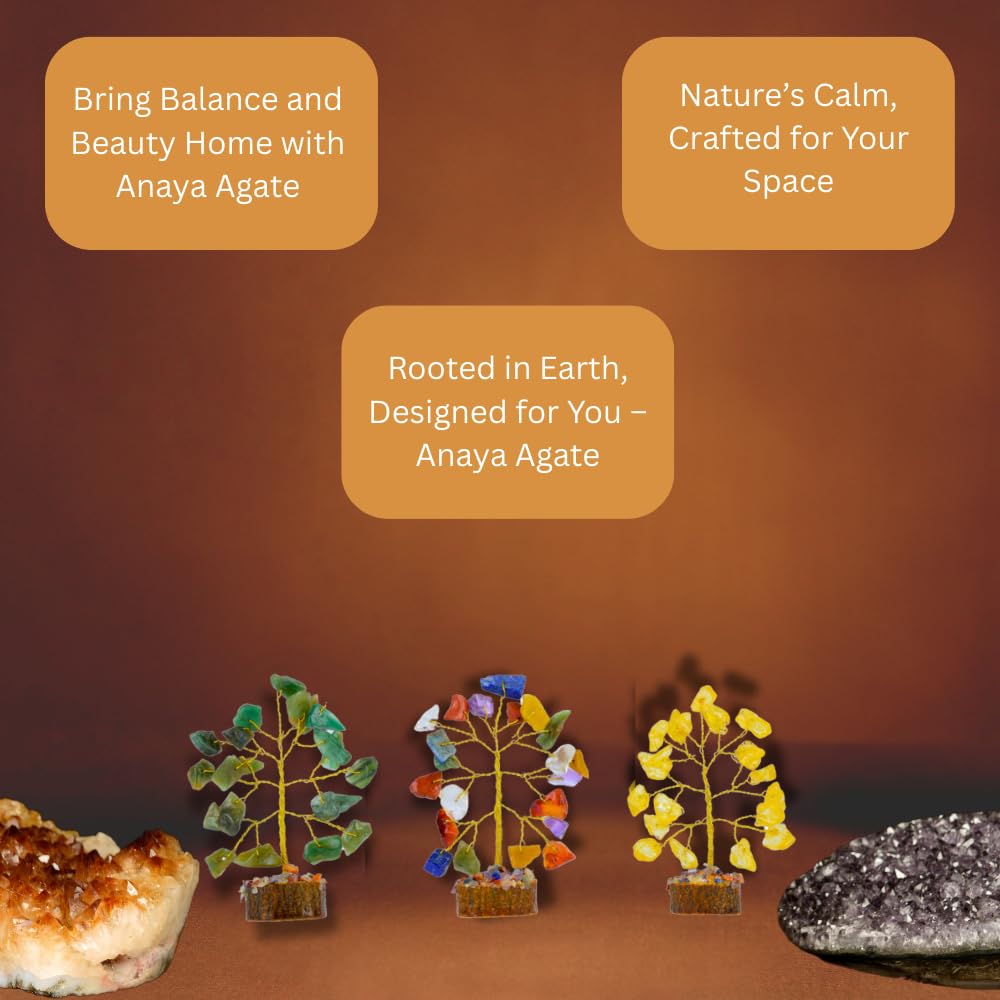ANAYA AGATE Crystal Tree Gift for Women, Set of 12 Handcrafted Tree of Life Chakra Healing Crystals & Stones for Positive Energy, Good Luck, Home and Office Desk Decor, Birthday Gifts for Mom & Dad