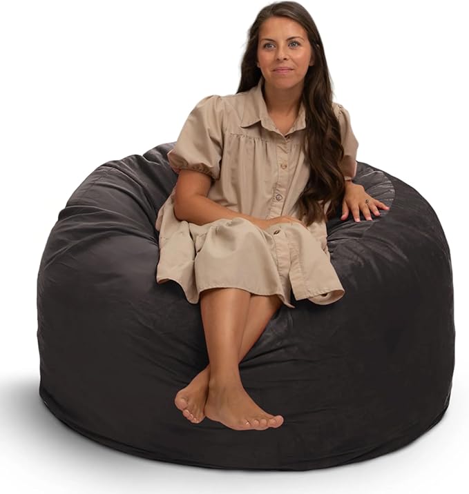 ULTIMATE SACK 4000 4-Foot Bean Bag Chair, Grey Suede Cover – Oversized Foam Lounger, Floor Seat, Small Sofa, or Couch Bed for Living Area, Gaming Room, or Reading Lounge