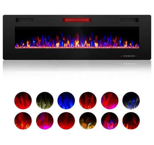 ZAFRO 42" Electric Fireplace with Remote Ultra-Thin & Quiet Wall-Mounted Recessed Heater, Adjustable 12-Color Flame, Brightness & Speed