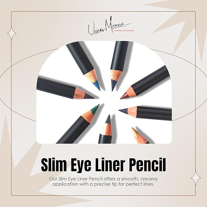 Vera Moore Slim Eye Liner Pencil, Smooth Formula, Hypoallergenic and Vegan, Smudge-Proof and Waterproof Application, Bold and Defined Lines Eyeliner, (0.05 Oz) (Glitz (Gold))