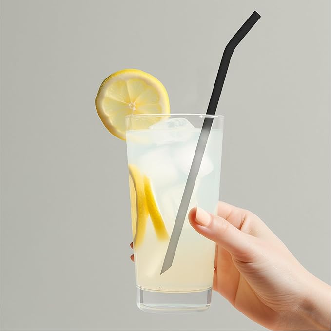 purifyou 14in Platinum Silicone Straws, Extra Long & Wide for 40oz Tumblers from Stanley, Reduce, Yeti & More, Reusable Smoothie Straws with Travel Case & 2 Cleaning Brushes (Set of 8, Black)
