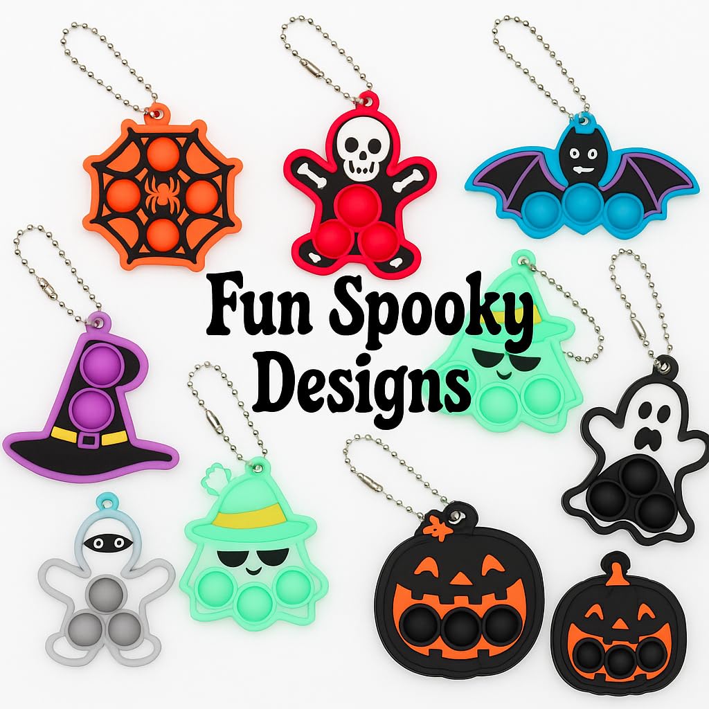 Funeta Halloween Party Favors for Kids – 30 Pack Pop It Fidget Toys Bulk, Fun Spooky Designs, Non-Candy Teal Pumpkin Treats, Trick-or-Treat Handouts, Classroom Goodie Bag Fillers
