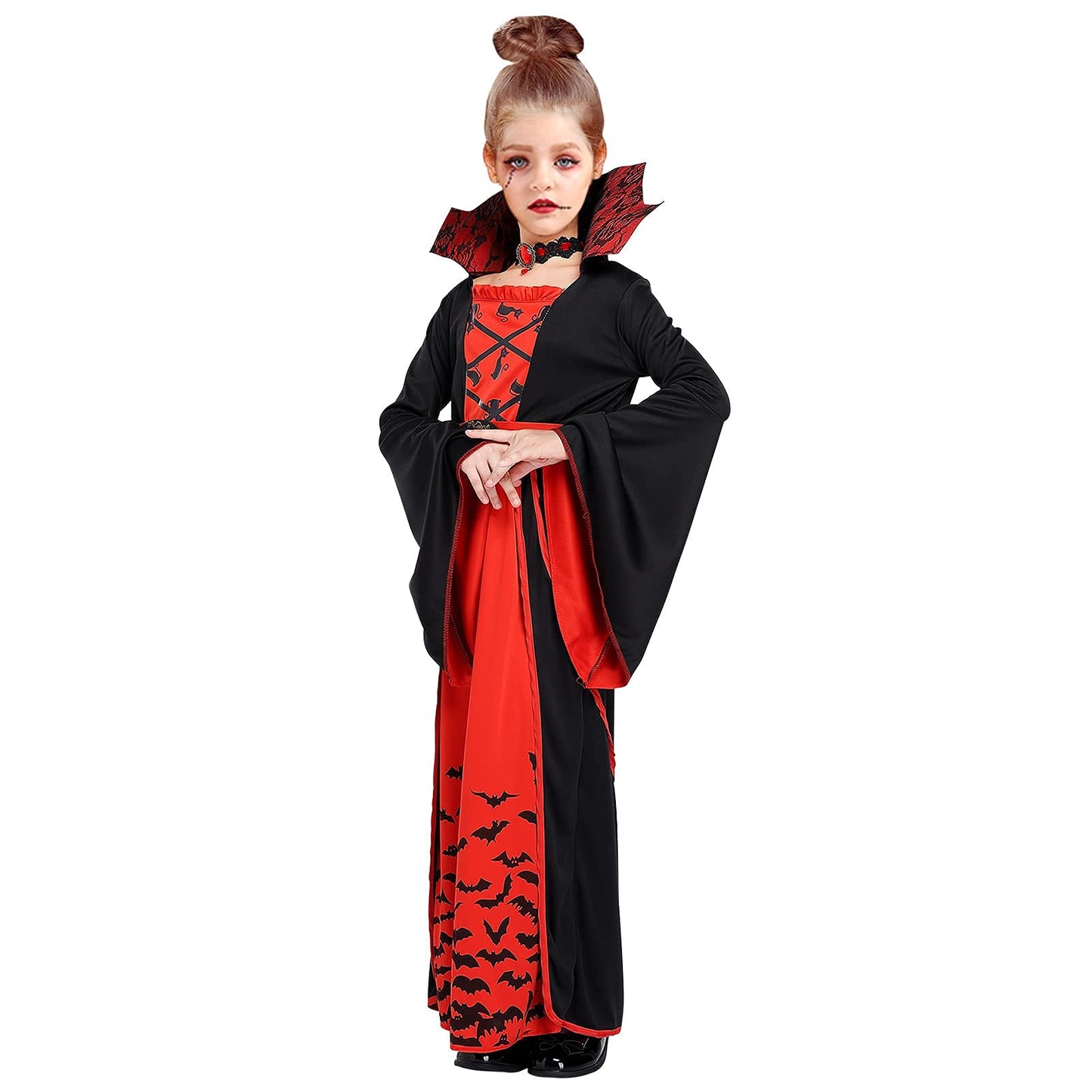 ThinkMax Halloween Vampire Costume for Girls，Kids Royal Queen Skirt for Halloween Dress Up Party, M(8-10 Years)