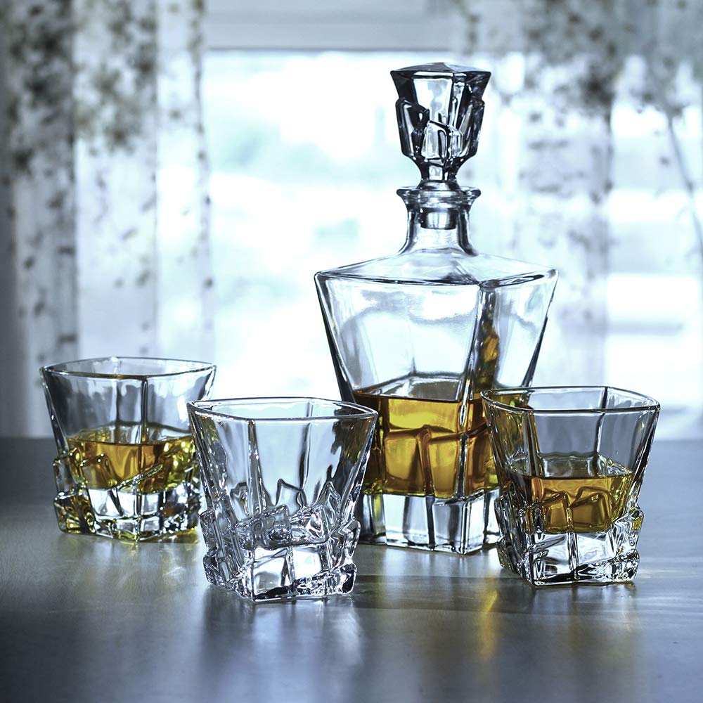 LUXU Premium Whiskey Decanter with Glass Stopper,29 oz Bourbon Decanter for Wine | Vodka | Brandy,Iceberg Container Bottle Dispenser with Lid - Alcohol Glass Liquor Decanter Gift for men Clear