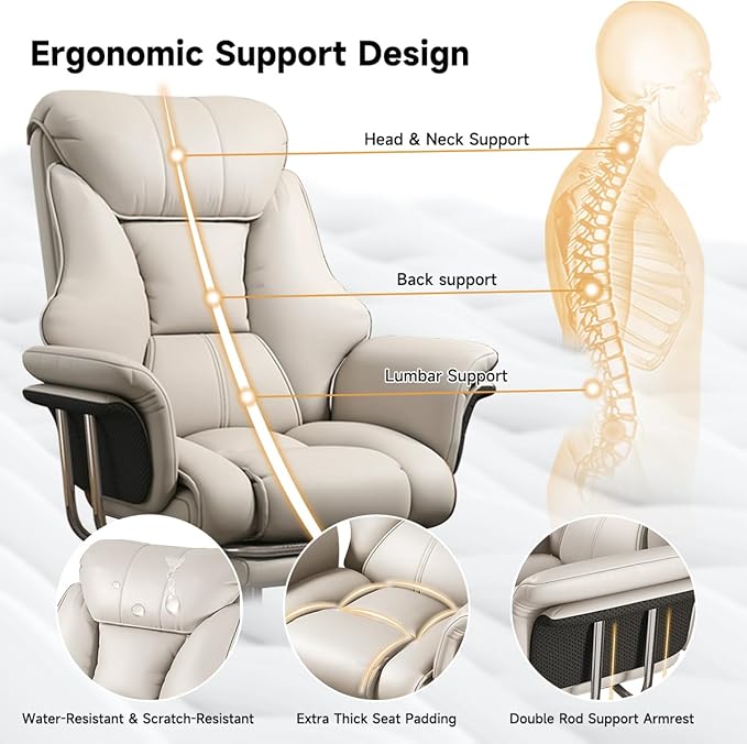HDHNBA Big and Tall Office Chair 550 lbs Extra Wide Leather Executive Chair with Retractable Footrest, Heavy-Duty Ergonomic Chair, Adjustable Height Computer Gaming Chairs