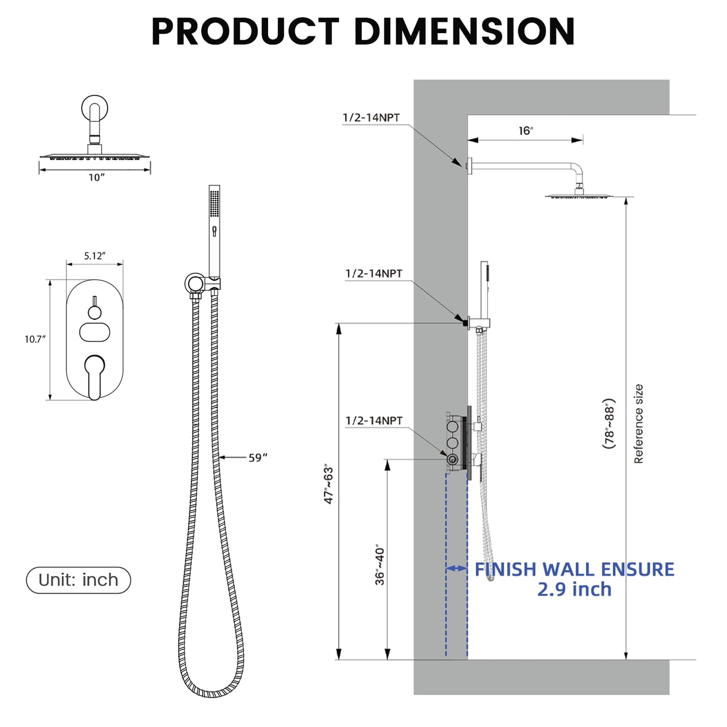 Round Shower Faucet Set with Hydro Power Temperature Display, Shower System Bathroom 10 Inch Shower Head with Handheld Spray, Wall Mounted Shower Fixtures with Shower Valve and Trim Kit, Brushed Gold