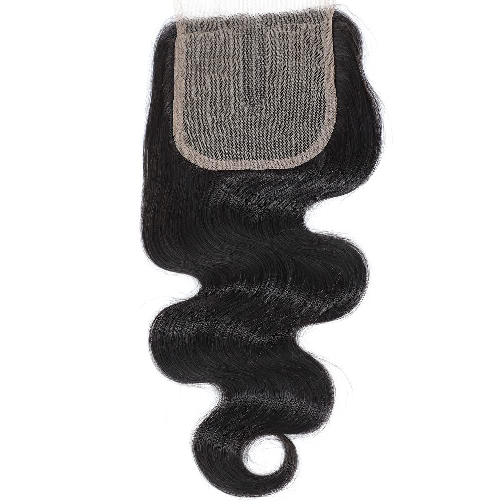 Amella Hair Brazilian Virgin Remy Body Wave Bundles with T Part Closure 4x0.75 Middle Part(20 22 24+16) 8A Body Wave Human Hair