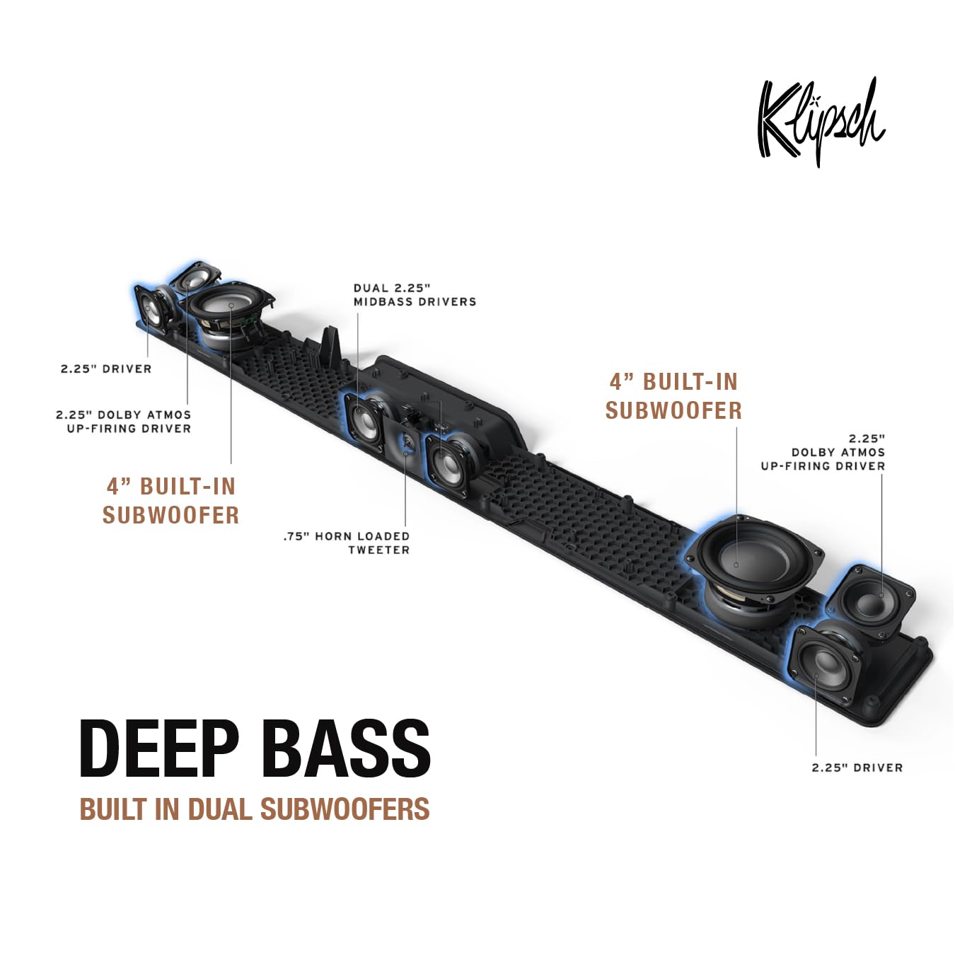 Klipsch Flexus CORE 200 3.1.2 Channel Powered by Onkyo Bluetooth Sound Bar with Dolby Atmos and Custom Tuned Bass - Black, 44" W