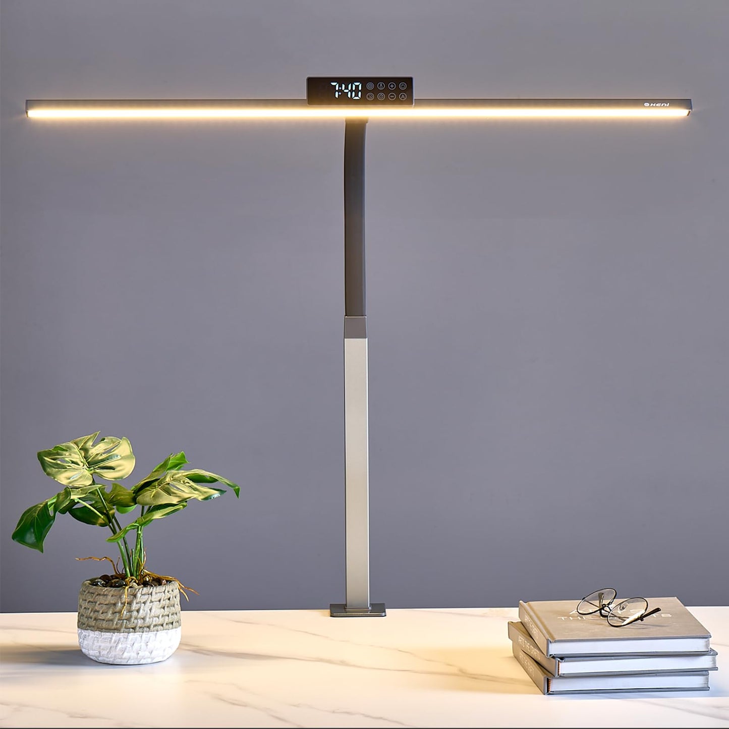 G Keni 3400 Lumen Architect Desk Lamp with Clock for Home Office, 31.5″W x 27″H, Ultra Bright Auto-Fill Brightness Desk Lamps with Timer, Gooseneck Touch LED Light for Work/Study/Read (Clamp)
