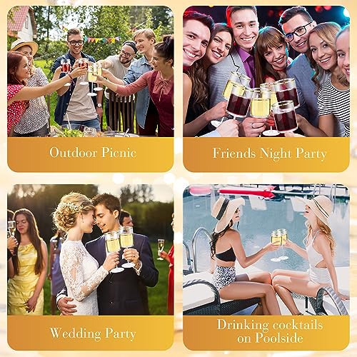 Yaomiao 12 Pack Clear Plastic Disposable Wine Glasses with Stem 10 Oz Gold Rimmed Reusable Wine Glasses Cups for Wedding A...