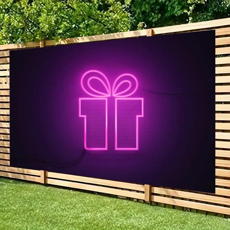 Gift Box Drawn Purple Neon Light Black Wall Backdrop Bitrhday Party Decorations Photography Studio Photo Backdrops Backgro...
