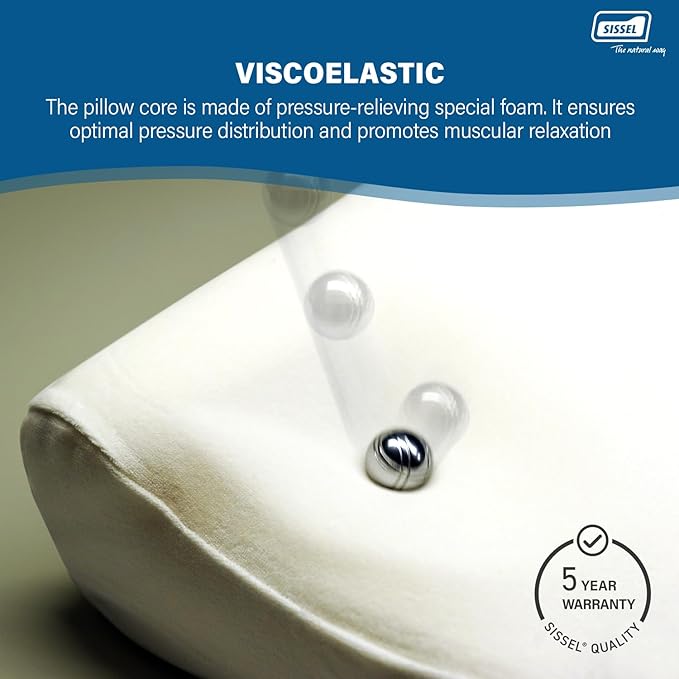 SISSEL Classic Neck Pillow Size M | Unique Incline for Disc & Vertebrae Relief | 5-Year Shape Stability Guarantee | Includes Washable Velour Cover | Dimensions: Approx. 47 x 33 x 11 cm