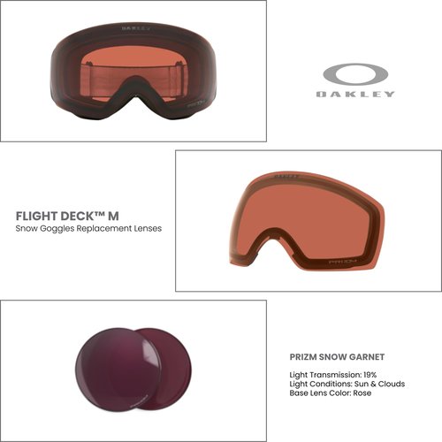 Oakley Flight Deck Medium Prizm Garnet REPLACEMENT LENSES OO7064 Ski Goggles For Men For Women+ Bundle Microfiber Pouch