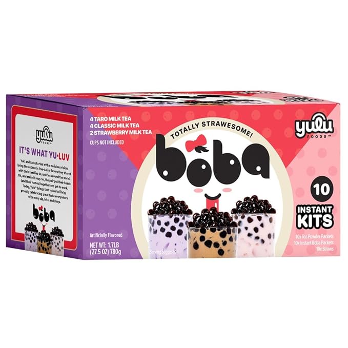 Boba Bundle Kit 10 Serv. Instant Bubble Pearl Variety Milk Tea Kit with Authentic Brown Sugar Tapioca Pearls by Yulu Foods...