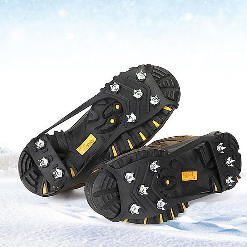 Non-Slip Rubber Ice Cleats with Steel Studs for Boots and Shoes, Adjustable Traction Grips for Walking on Snow and Ice