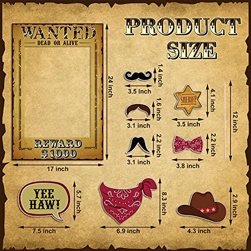 Blulu 9 PCS West Wanted Photo Booth Prop Kit - 24 x 17 '' Wild Western Selfie Booth Poster Frames for Cowboy Cowgirl Theme...