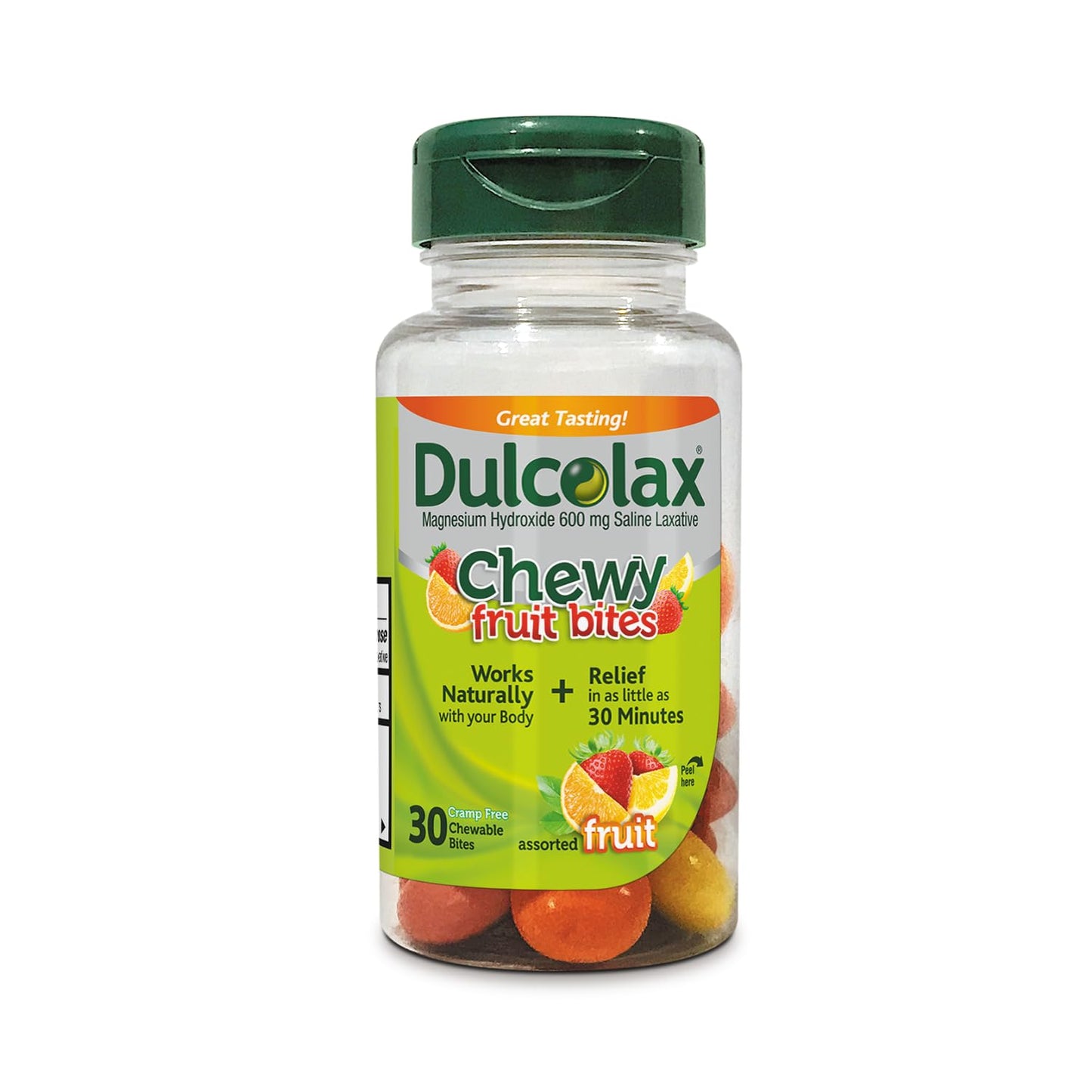 Dulcolax Soft Chews Saline Laxative Mixed Berry (60ct) Gentle Constipation Relief, Magnesium Hydroxide 1200mg & Chewy Fruit Bites, Saline Laxative, Assorted Fruit (30ct) Cramp-Free Constipation Relief