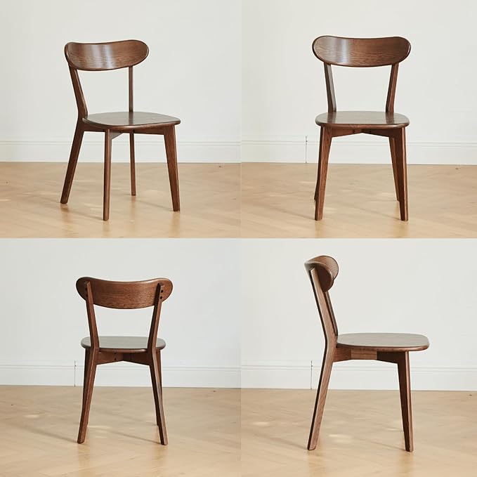 Hymus 100% Solid Oak Wood Dining Room Chairs - Practical Kitchen Chairs for Dining Room, Kitchen, Living Room (2, Walnut)