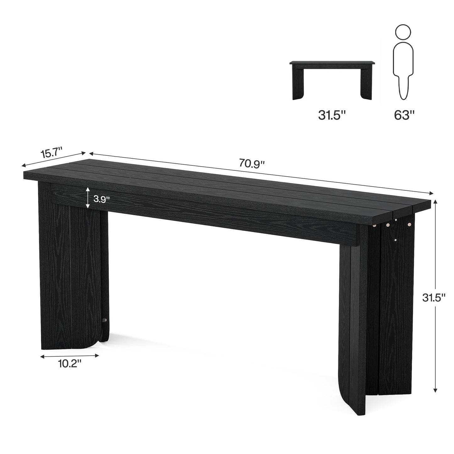Tribesigns Farmhouse Console Table, 70.9-Inch Extra Long Console Table, Wood Sofa Table Behind Couch with Widened Tabletop & Sturdy Double Pedestal for Living Room, Hallway, Foyer (Black)