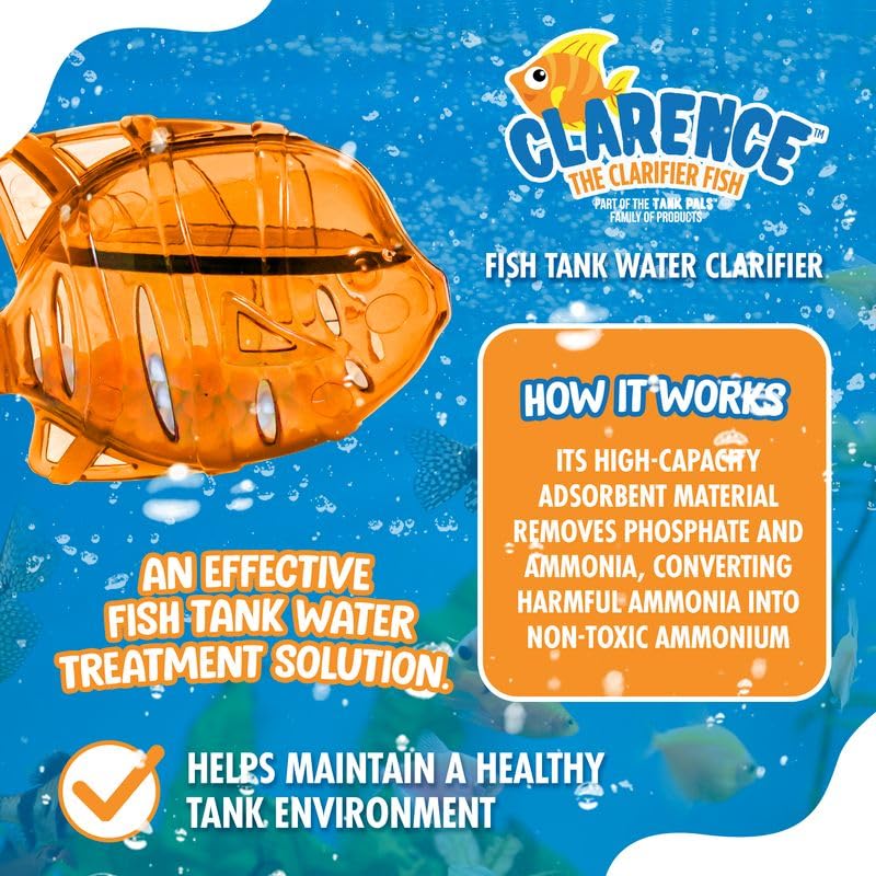Clarence the Clarifier Fish Aquarium Water Clarifier | Clear Cloudy Fish Tank Water Treatment, Safe for Freshwater & Saltw...