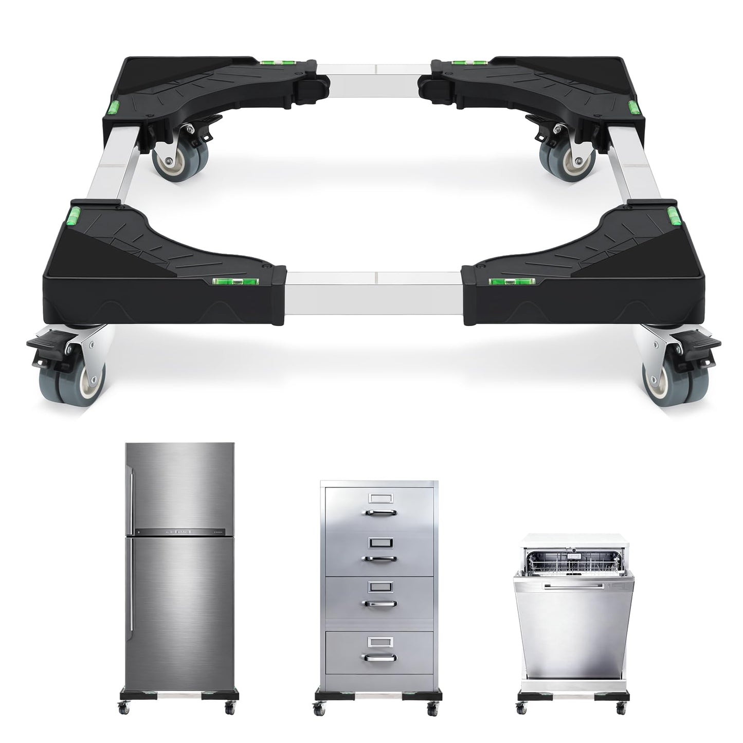 Nefish Furniture Dolly Adjustable Mini Fridge Stand with Wheels Washing Machine Stand Mobile Roller with 4 Locking Swivel Wheel Universal Mobile Base Moving Cart for Dryer Refrigerator