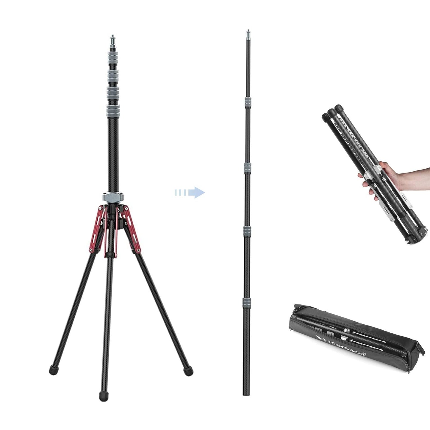 Marsace Mf-01 Carbon Fiber Light Stand Base Extendable Lamp Holder Portable Outdoor Travel Camera Studio Tripod