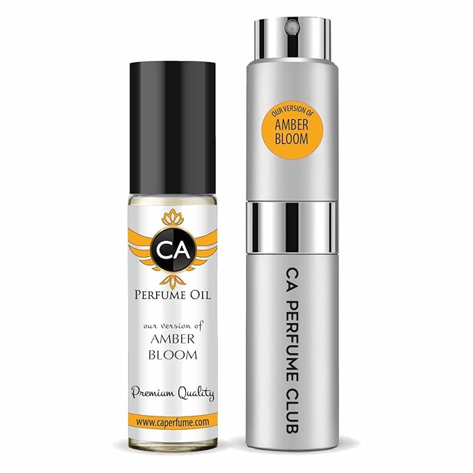 CA Perfume Duo Impression of Amber Bloom For Women And Men Perfume Layering Set Long Lasting Travel Size EDP + Body Oil Roll-On Bottle 0.27 Fl Oz+0.33 Fl Oz
