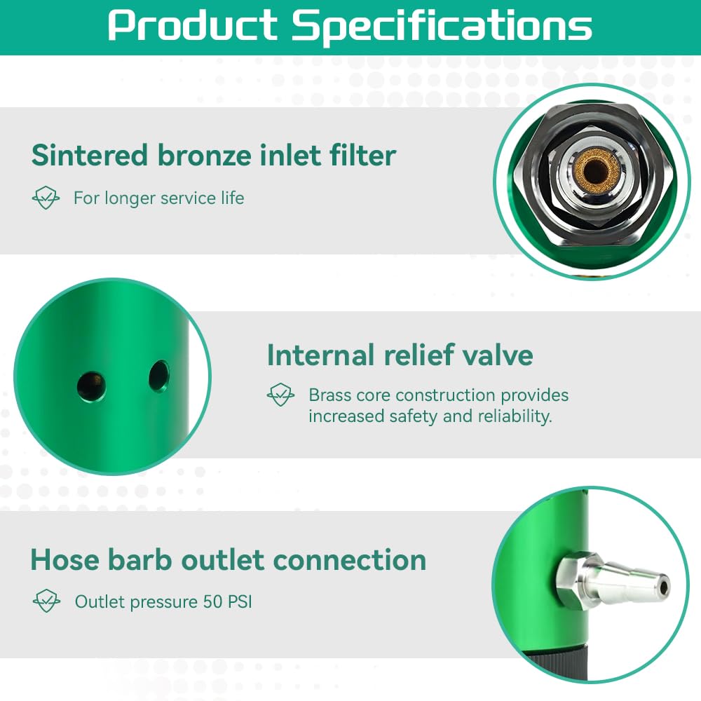 Oxygen Regulator for Oxygen Tank CGA540 Connection, Adjustable Flow 0-15 LPM, Brass Sleeve Design Portable Oxygen Tank Regulator for Home and Outdoor Use