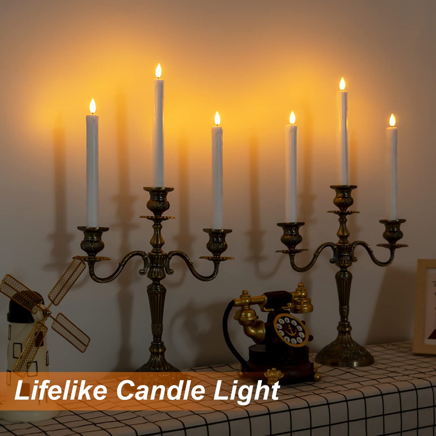 Homemory 24 Pcs Plastic Flameless Taper Candles with Remote Timer Dimmer, White Taper Candles Battery Operated with Flickering Flame Light Lifelike Led Candlesticks for Indoor Decoration 9.6 Inches