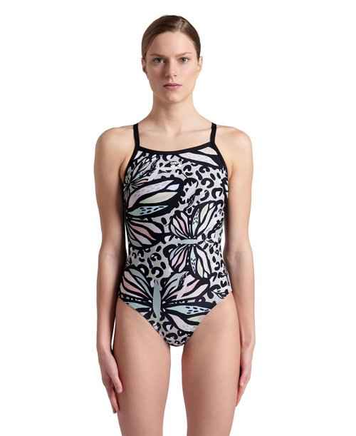 ARENA Performance Butterflies Women's Swimsuit Light Drop Back One Piece MaxLife Training Suit Competitive Ladies Bathing Suit, Black/Black Multi, US Size 36