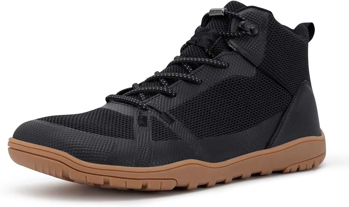 FEFELUIS Men's Barefoot Boot - Zero Drop Wide Toe Minimalist Sneakers Ankle Support Hiking Shoes