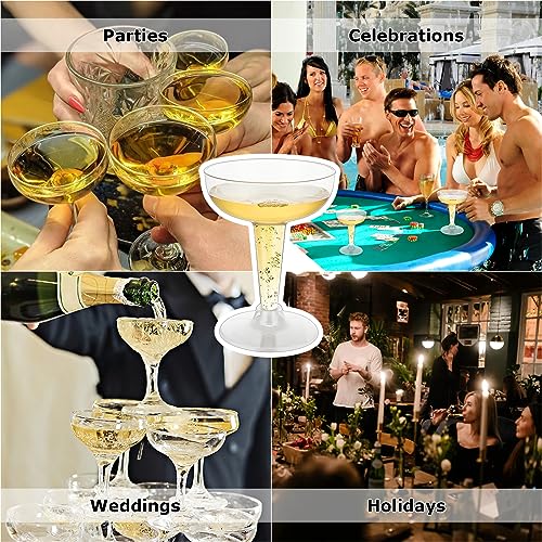 FVIEXE 100 Pack Plastic Champagne Coupe Glasses, Disposable Plastic Party Champagne Glasses, 4 Oz Clear Cocktail Martini M...