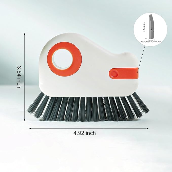2 in 1 Groove Cleaning Brush Window Track Cleaning Tools, Multifunction Crevice Brush with Hard Bristle and Hidden Scraper, Kitchen Brush Window Track Cleaner for Sliding Door Track, Sill (Orange)