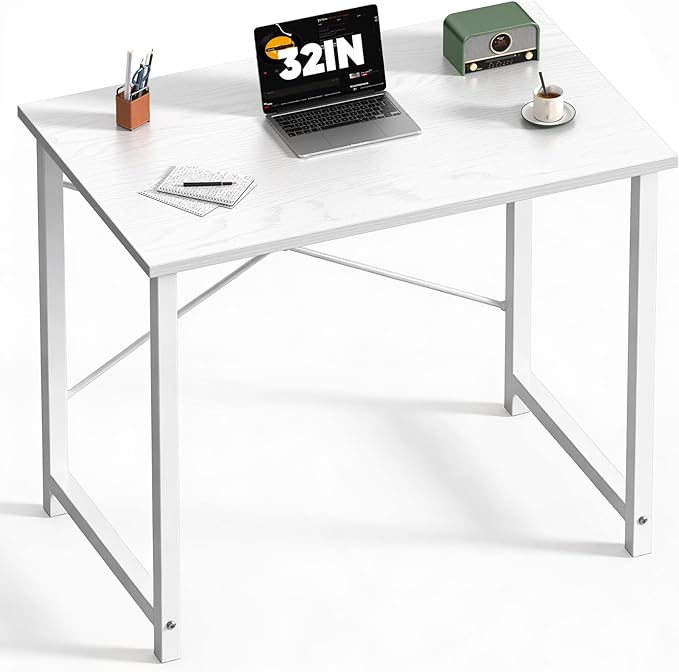 Sweetcrispy Computer Small Desk, 32 Inch Office Writing Work Study Student Home Bedroom Table with Metal Frame Wooden Tabl...