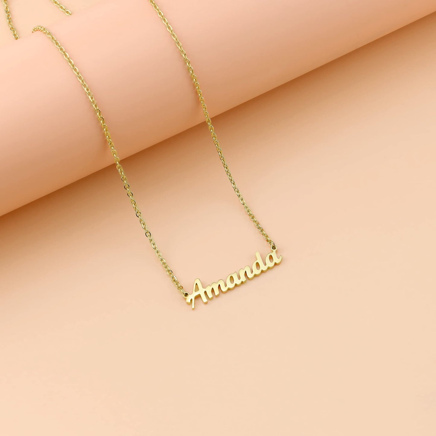 Lcherry Personalized Name Necklace 18K Real Gold Plated Made With Lyla Nameplate Necklace Gifts for Women