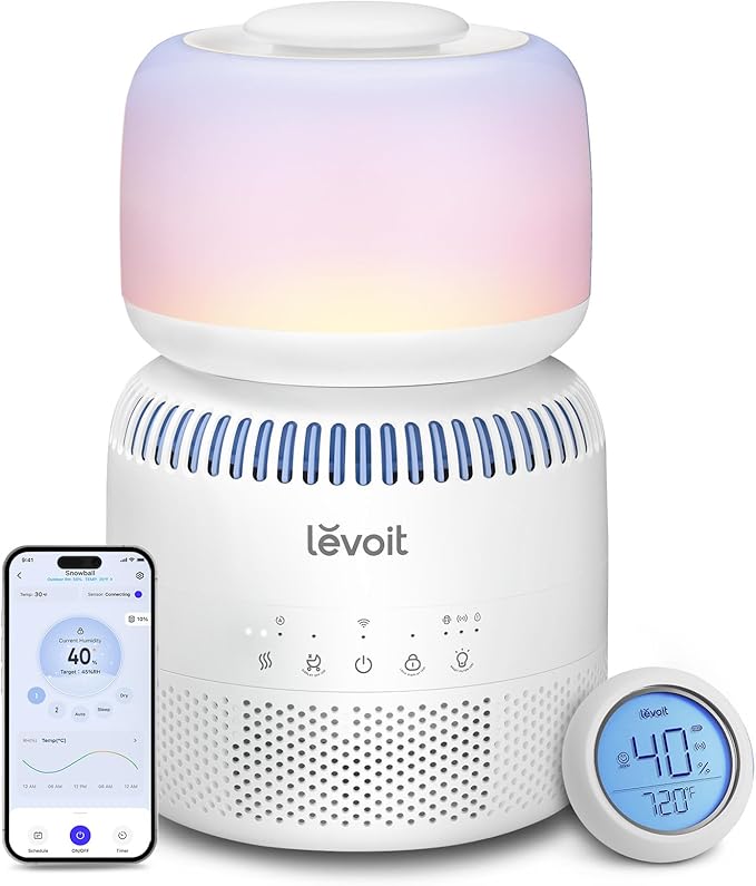 LEVOIT Evaporative Humidifiers for Bedroom Baby, Dual Air and Water Filters, Separate Sensor, Blue Light Free for Nursery Nightlight, Auto Dry, Smart Control & Alexa, Auto Mode, 3.8L Tank for 36H