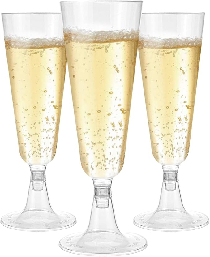 Hedume 100 Pack Champagne Flutes, 5oz Disposable Clear Plastic Champagne Glasses, Toasting Flute Set for Mimosas, Bloody M...
